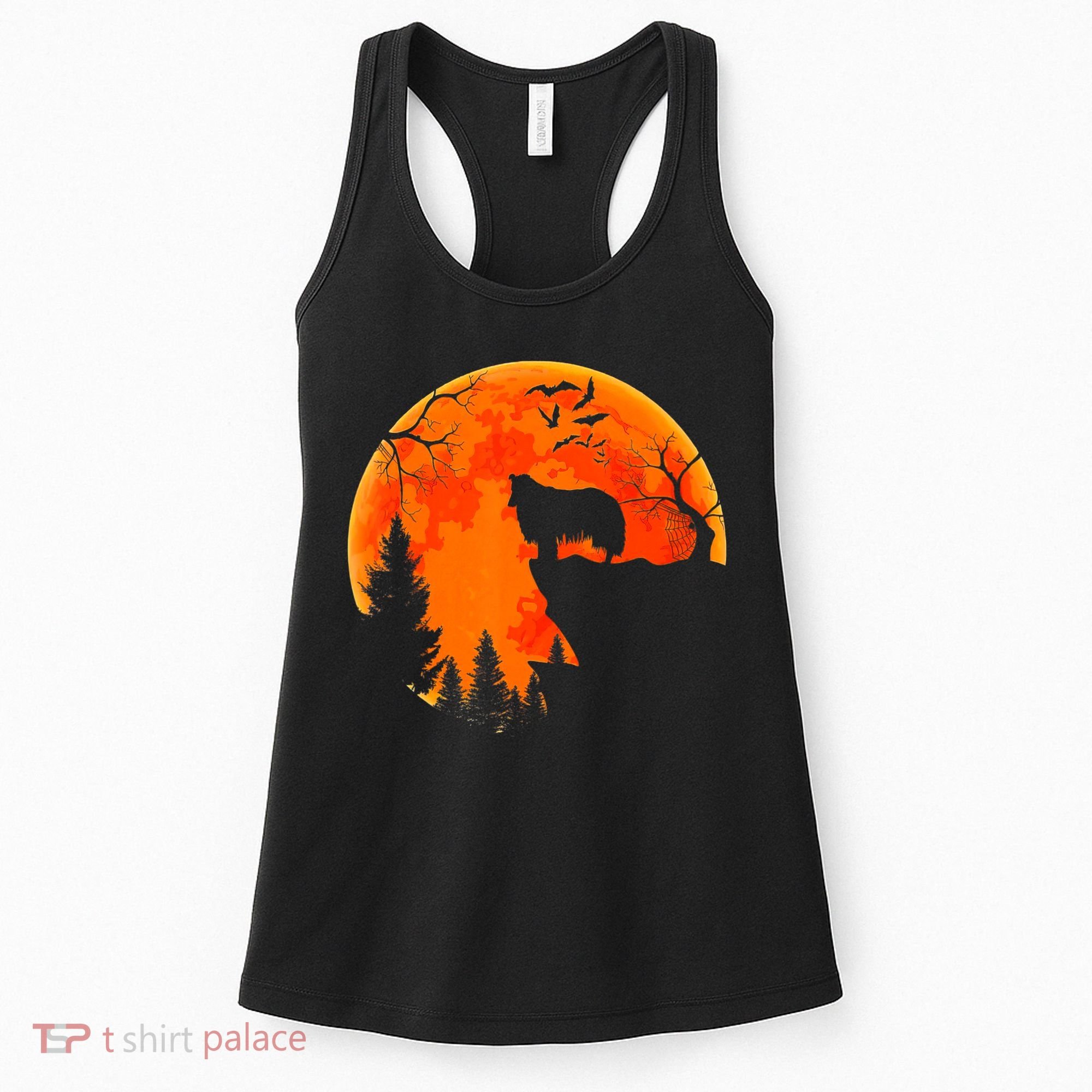 Rough Collie Dog And Moon Halloween Costume Dog Lover Women's Tank Top