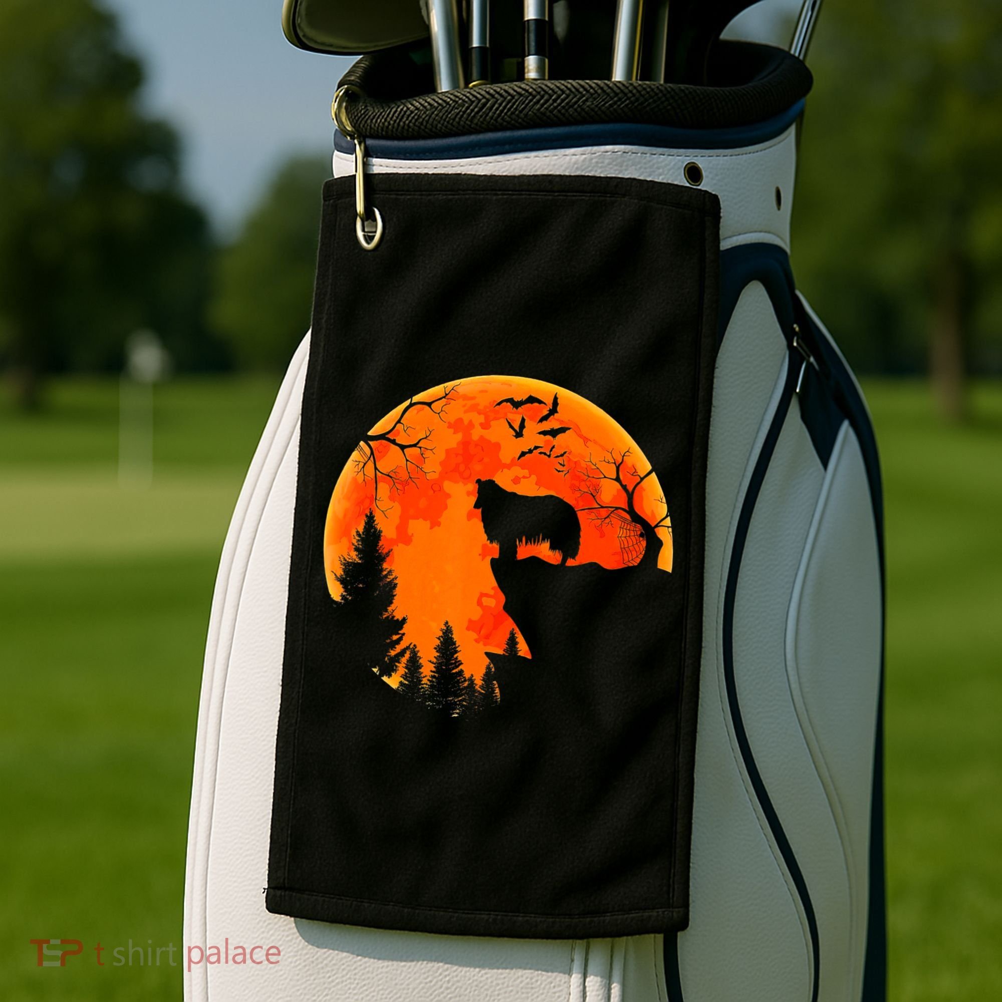 Rough Collie Dog And Moon Halloween Costume Dog Lover Golf Towel