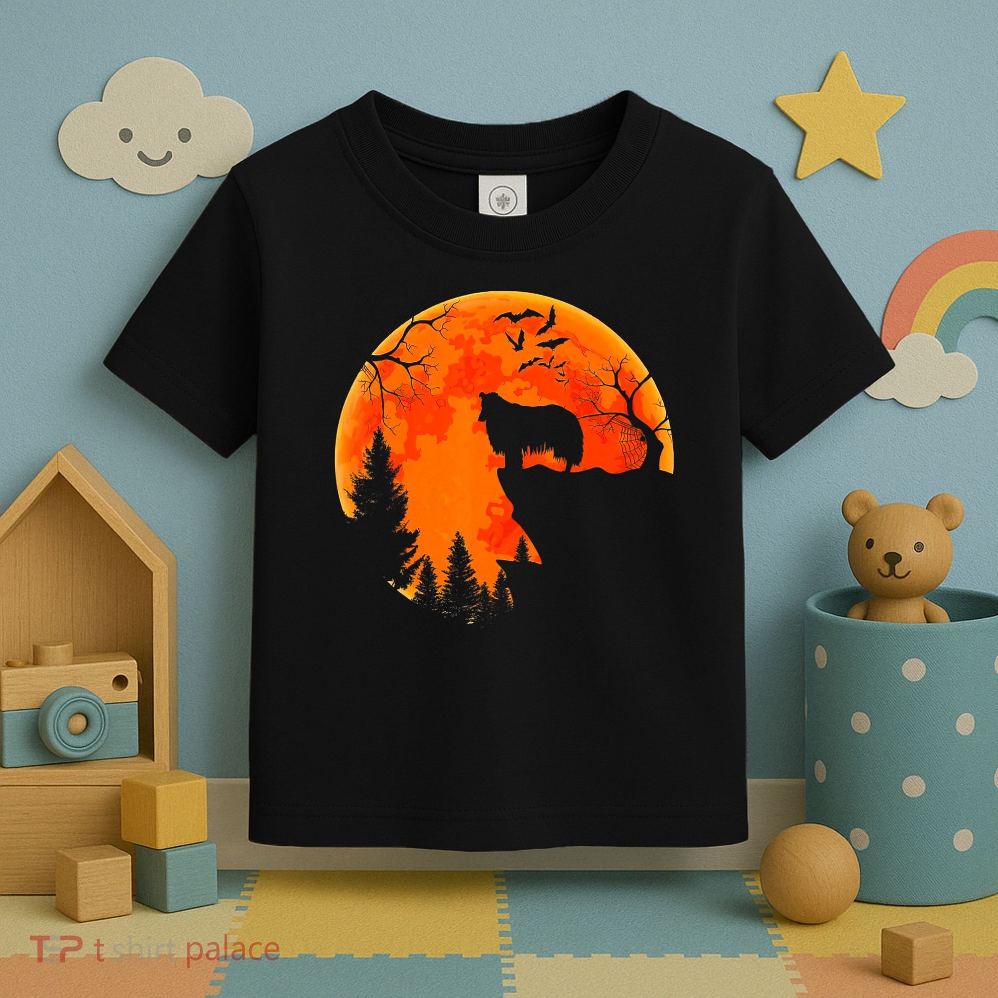 Rough Collie Dog And Moon Halloween Costume Dog Lover Toddler T-Shirt