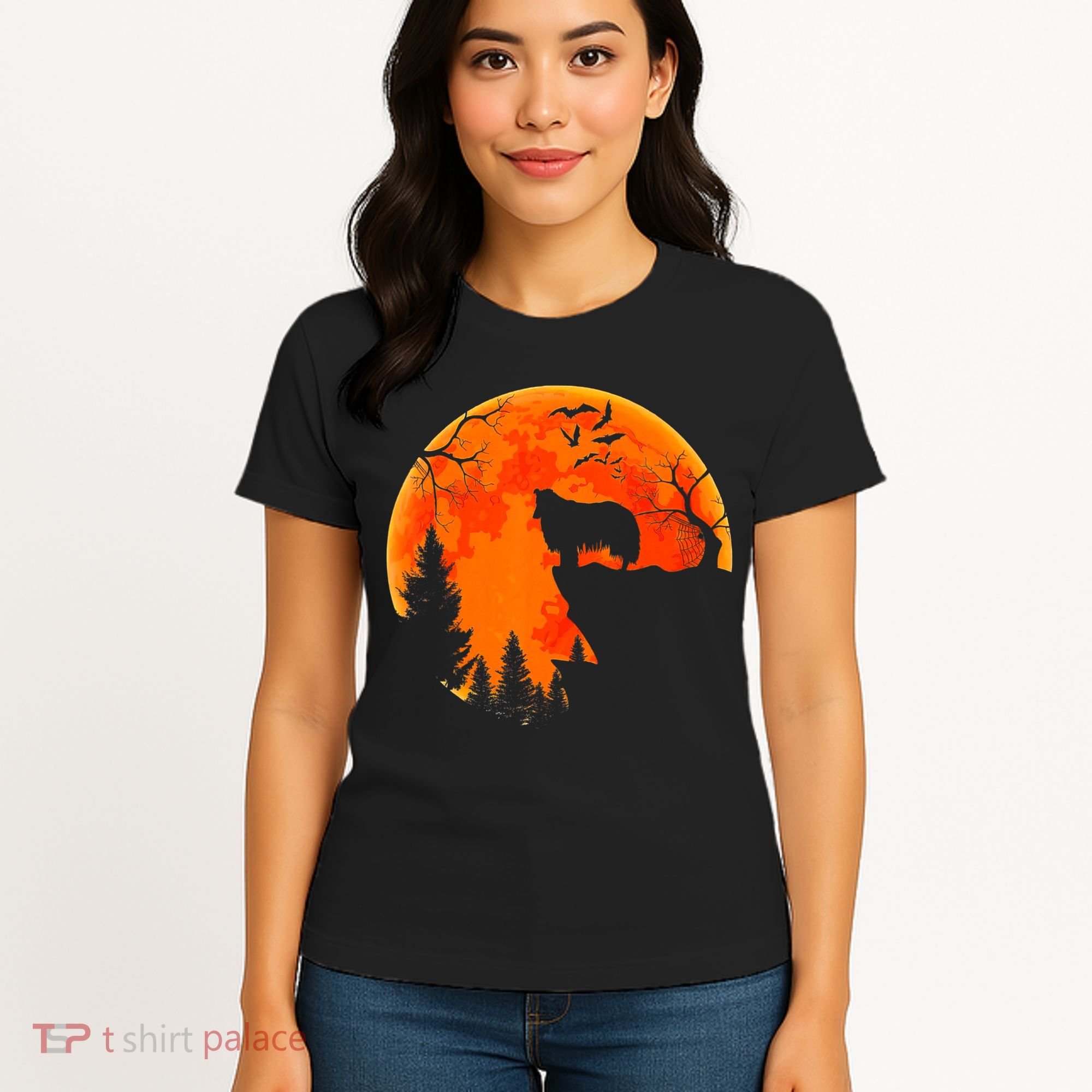 Rough Collie Dog And Moon Halloween Costume Dog Lover Women's T-Shirt