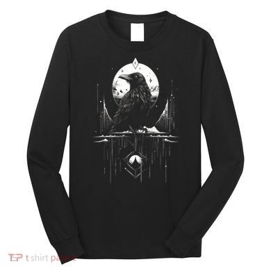 Raven Crow Dark Bird Witchcraft Omens Midnight Moon Night Mystic Folklore Magic Long Sleeve Shirt