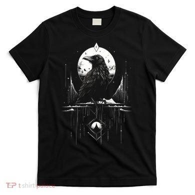 Raven Crow Dark Bird Witchcraft Omens Midnight Moon Night Mystic Folklore Magic T-Shirt