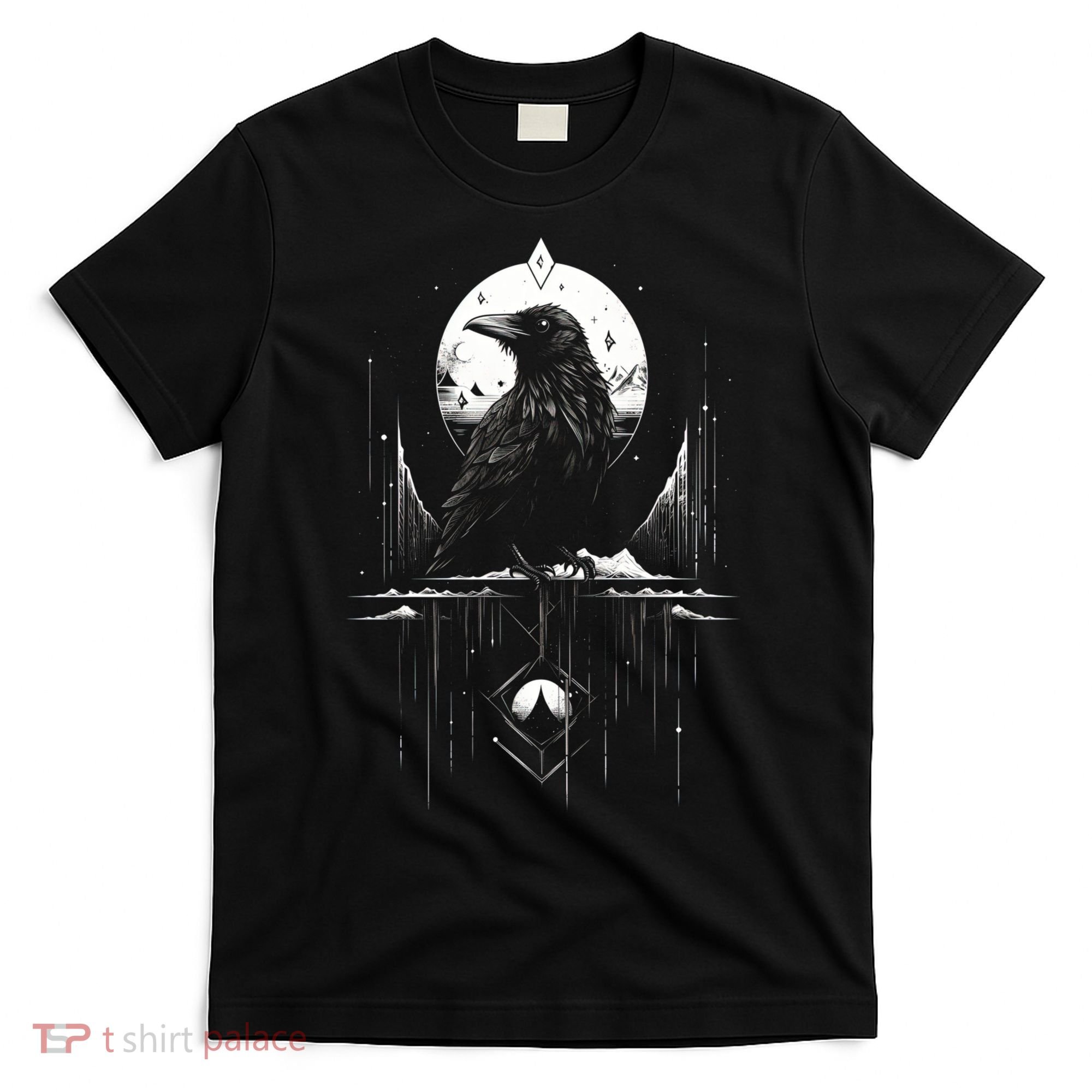 Raven Crow Dark Bird Witchcraft Omens Midnight Moon Night Mystic Folklore Magic T-Shirt
