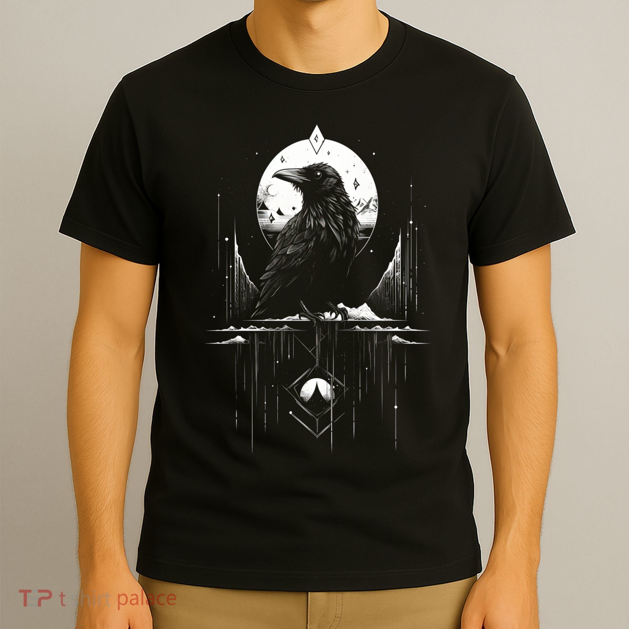 Raven Crow Dark Bird Witchcraft Omens Midnight Moon Night Mystic Folklore Magic T-Shirt
