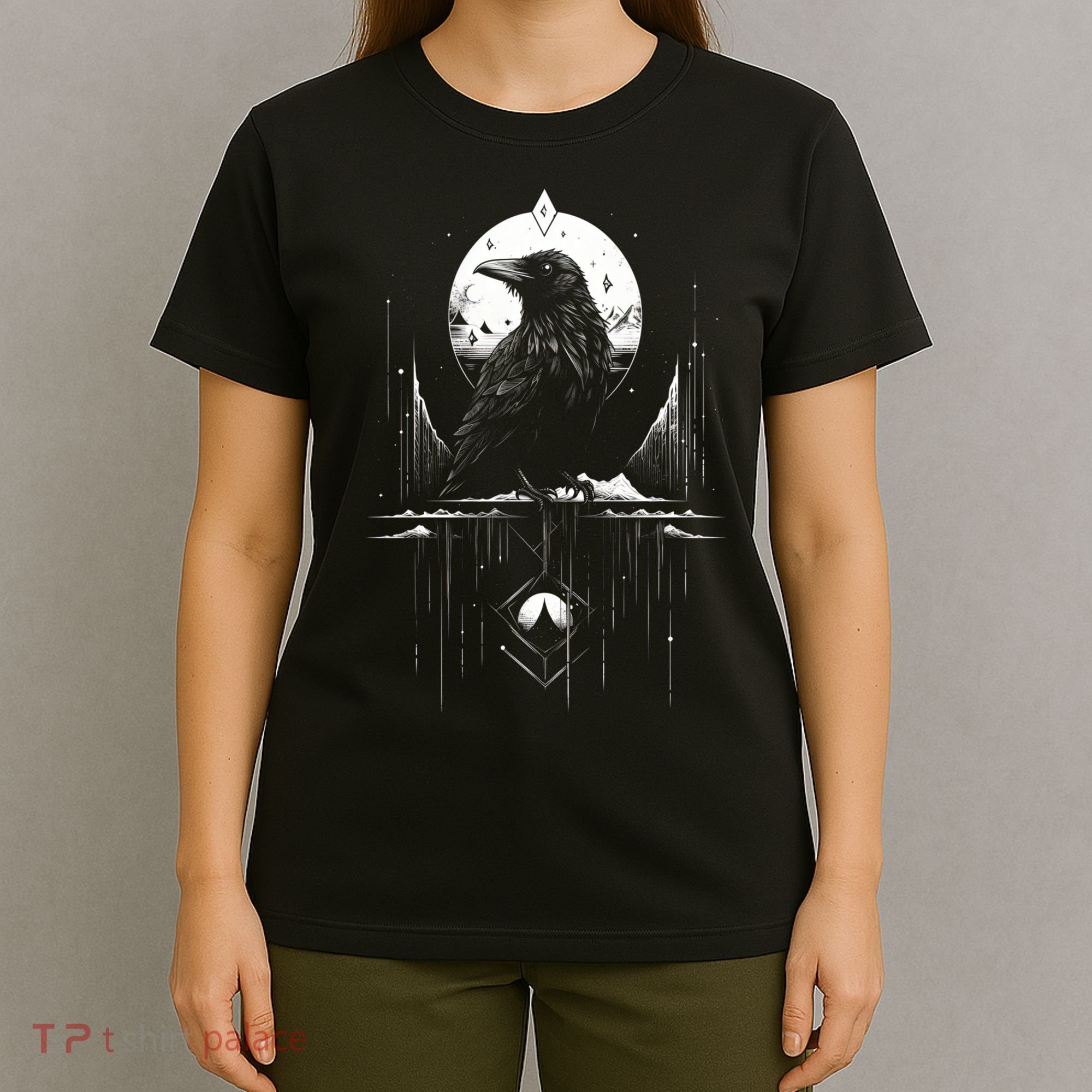 Raven Crow Dark Bird Witchcraft Omens Midnight Moon Night Mystic Folklore Magic T-Shirt