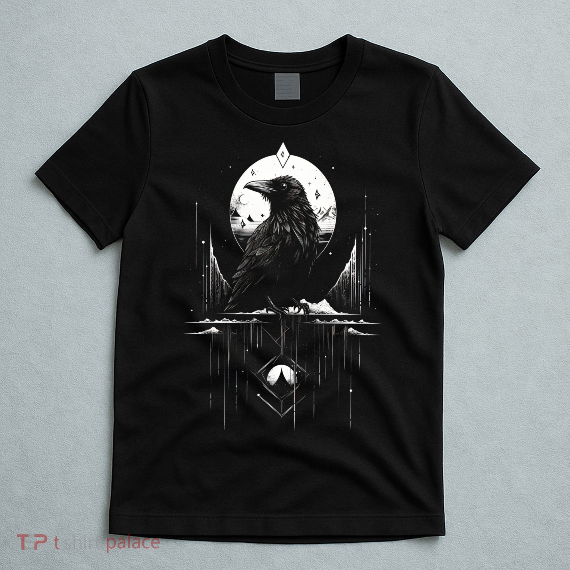 Raven Crow Dark Bird Witchcraft Omens Midnight Moon Night Mystic Folklore Magic T-Shirt