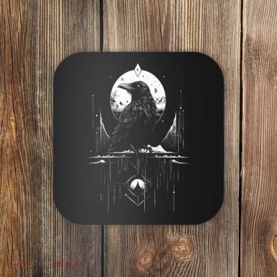 Raven Crow Dark Bird Witchcraft Omens Midnight Moon Night Mystic Folklore Magic Coaster