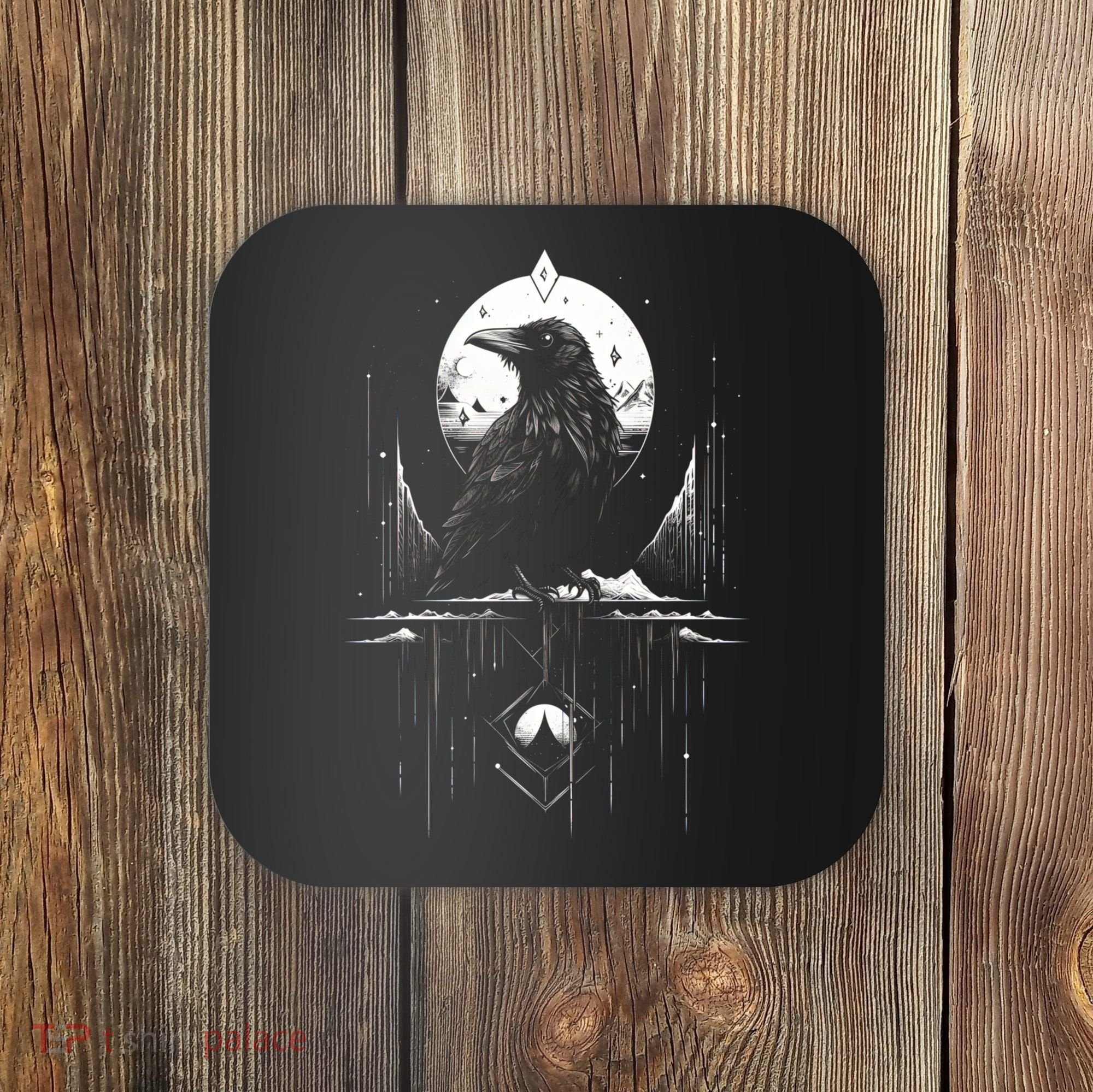 Raven Crow Dark Bird Witchcraft Omens Midnight Moon Night Mystic Folklore Magic Coaster