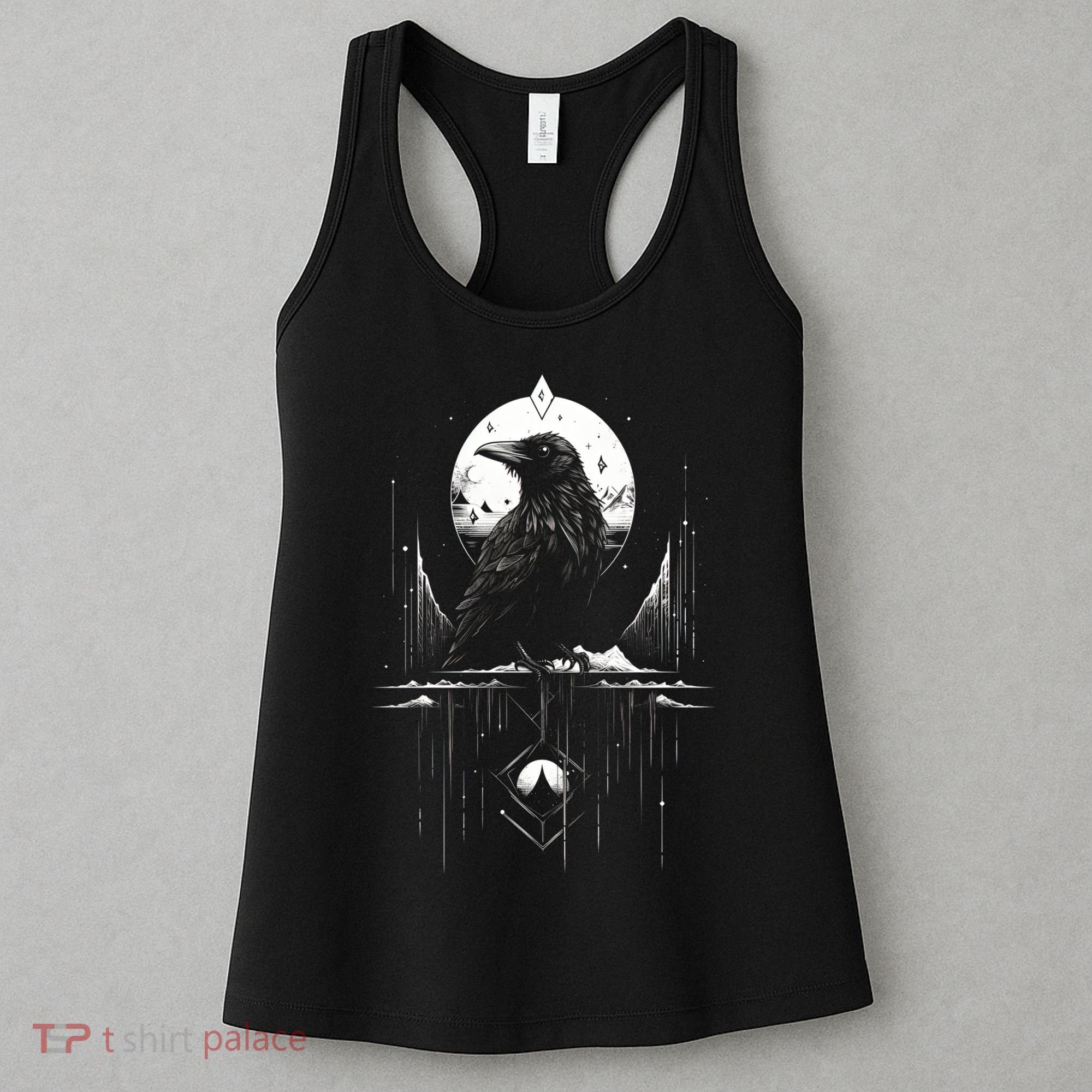 Raven Crow Dark Bird Witchcraft Omens Midnight Moon Night Mystic Folklore Magic Women's Tank Top