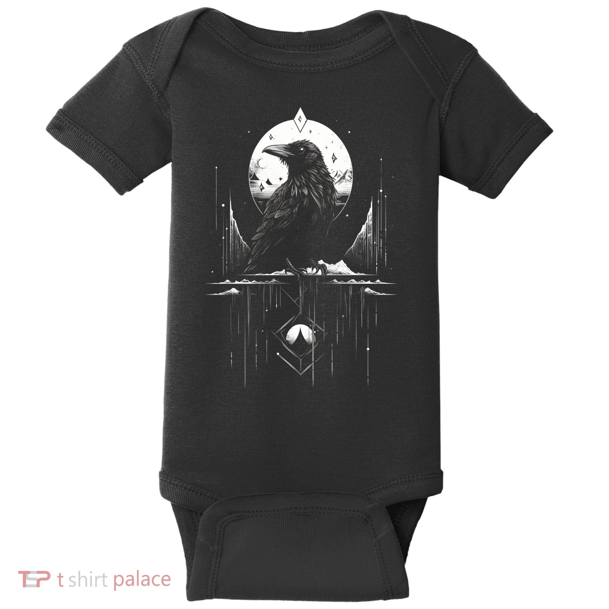 Raven Crow Dark Bird Witchcraft Omens Midnight Moon Night Mystic Folklore Magic Baby Bodysuit