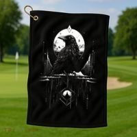 Raven Crow Dark Bird Witchcraft Omens Midnight Moon Night Mystic Folklore Magic Golf Towel thumb 1