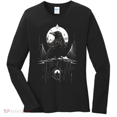 Raven Crow Dark Bird Witchcraft Omens Midnight Moon Night Mystic Folklore Magic Women's Long Sleeve Shirt