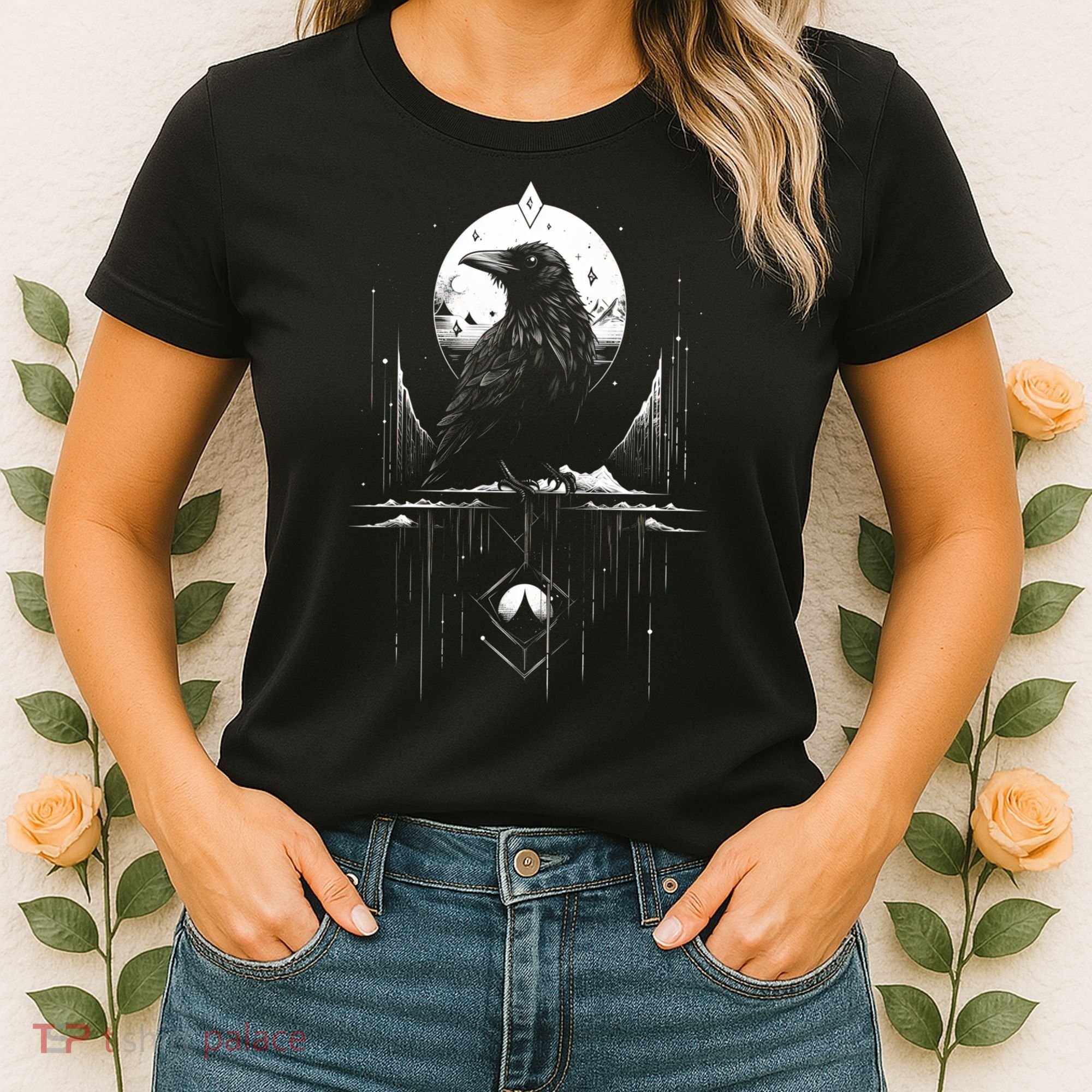 Raven Crow Dark Bird Witchcraft Omens Midnight Moon Night Mystic Folklore Magic Women's T-Shirt