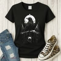 Raven Crow Dark Bird Witchcraft Omens Midnight Moon Night Mystic Folklore Magic Women's T-Shirt thumb 3