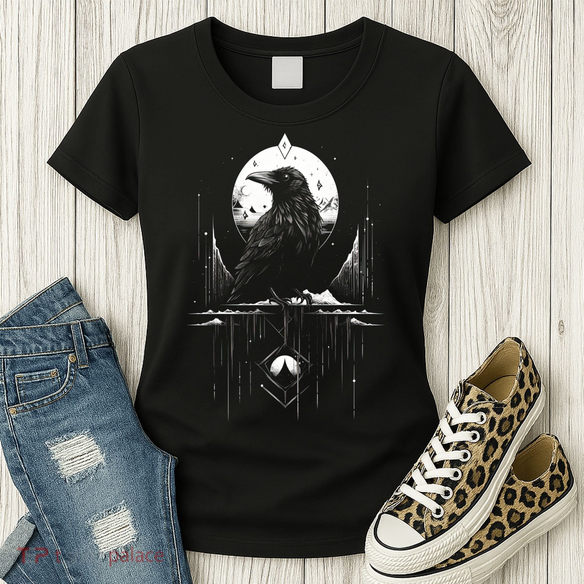 Raven Crow Dark Bird Witchcraft Omens Midnight Moon Night Mystic Folklore Magic Women's T-Shirt