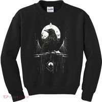 Raven Crow Dark Bird Witchcraft Omens Midnight Moon Night Mystic Folklore Magic Kids Sweatshirt thumb 0