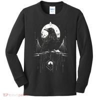 Raven Crow Dark Bird Witchcraft Omens Midnight Moon Night Mystic Folklore Magic Kids Long Sleeve Shirt thumb 0