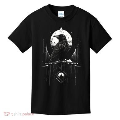 Raven Crow Dark Bird Witchcraft Omens Midnight Moon Night Mystic Folklore Magic Kids T-Shirt