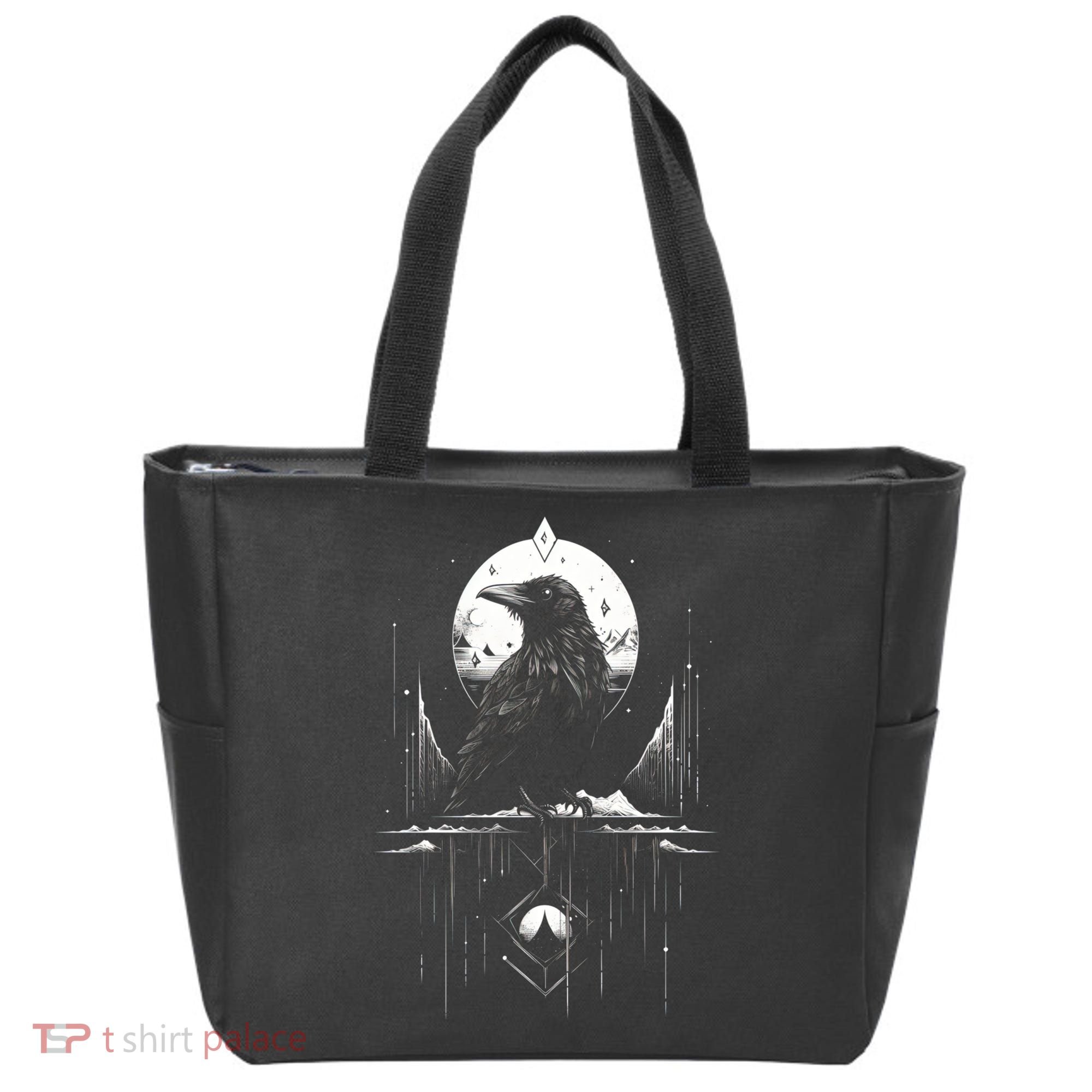 Raven Crow Dark Bird Witchcraft Omens Midnight Moon Night Mystic Folklore Magic Tote Bag