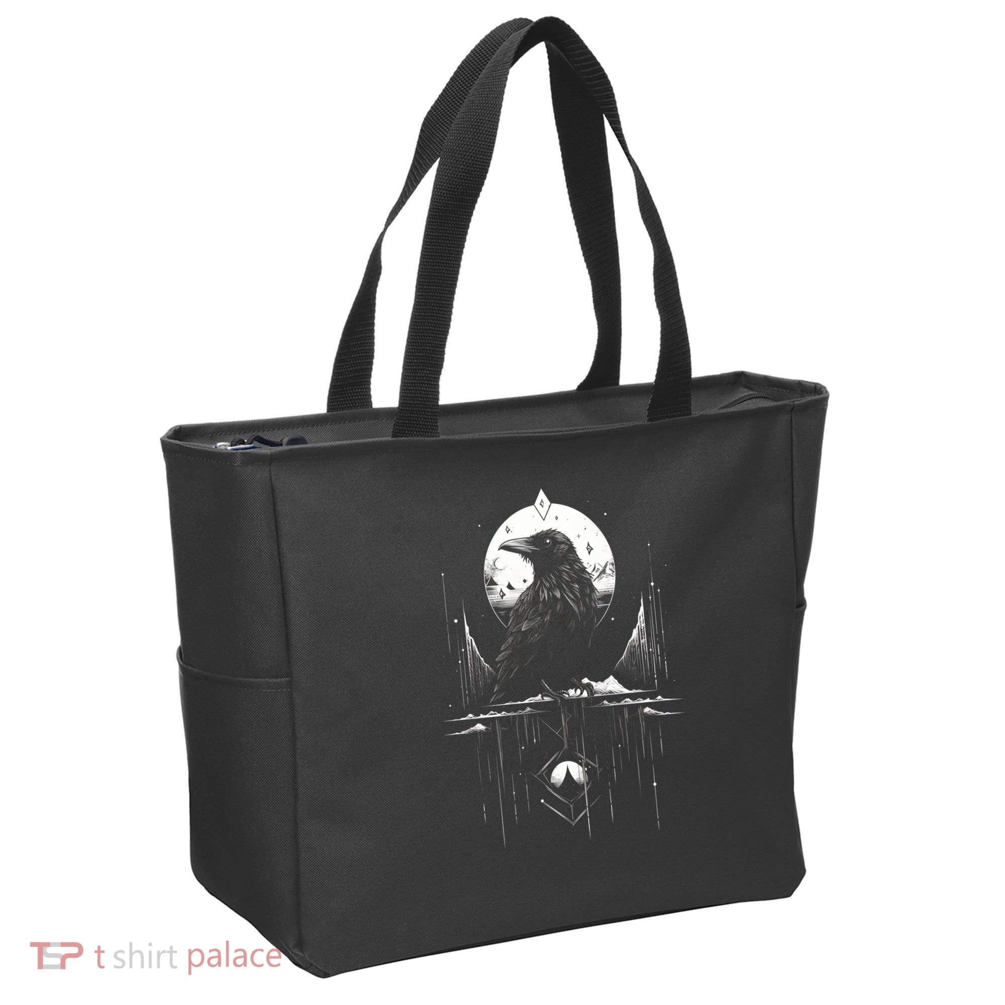 Raven Crow Dark Bird Witchcraft Omens Midnight Moon Night Mystic Folklore Magic Tote Bag