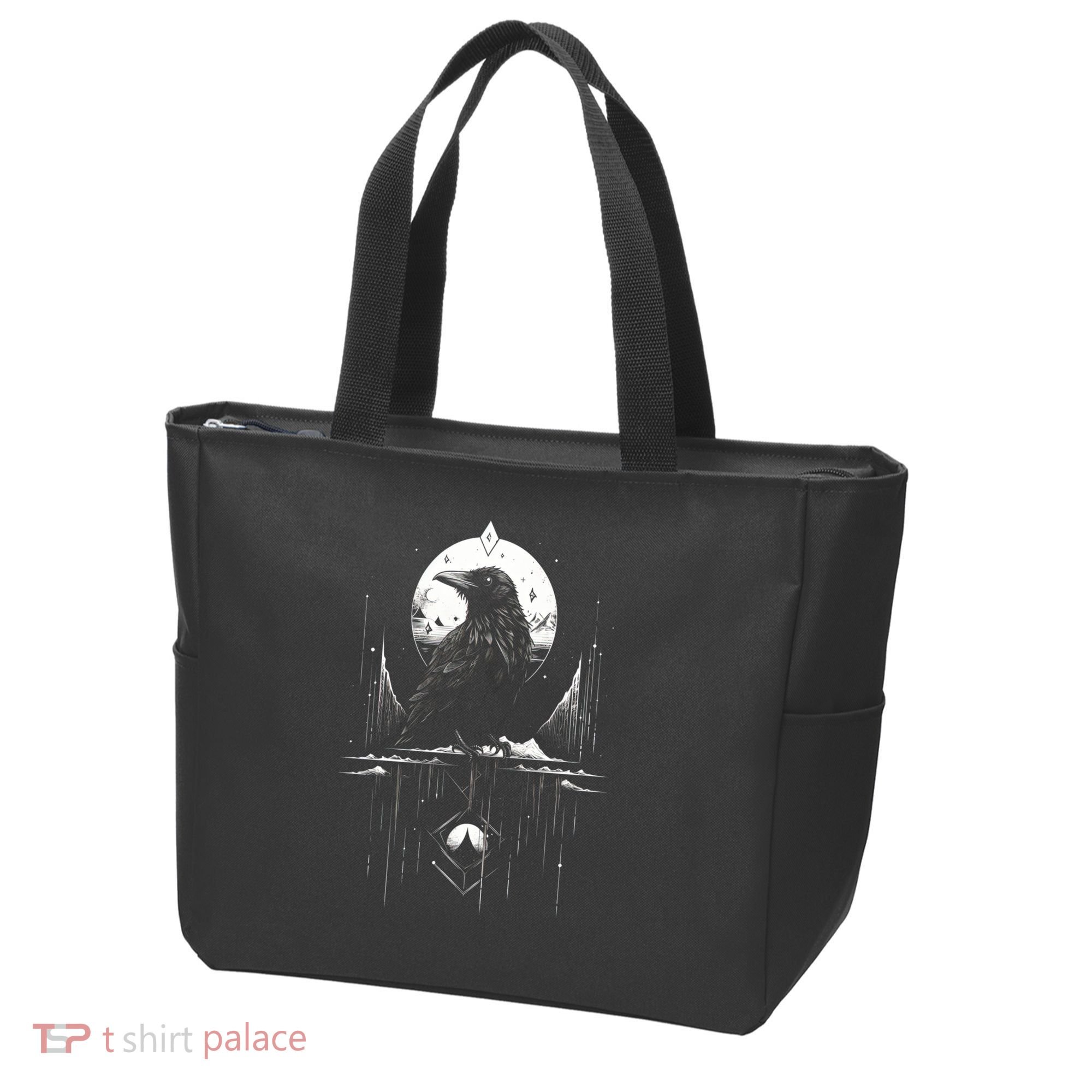 Raven Crow Dark Bird Witchcraft Omens Midnight Moon Night Mystic Folklore Magic Tote Bag