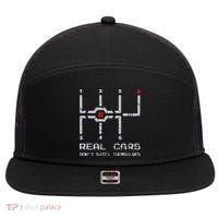 Real Cars Don't Shift Themselves Distressed Drifting 7 Panel Mesh Trucker Snapback Hat thumb 0