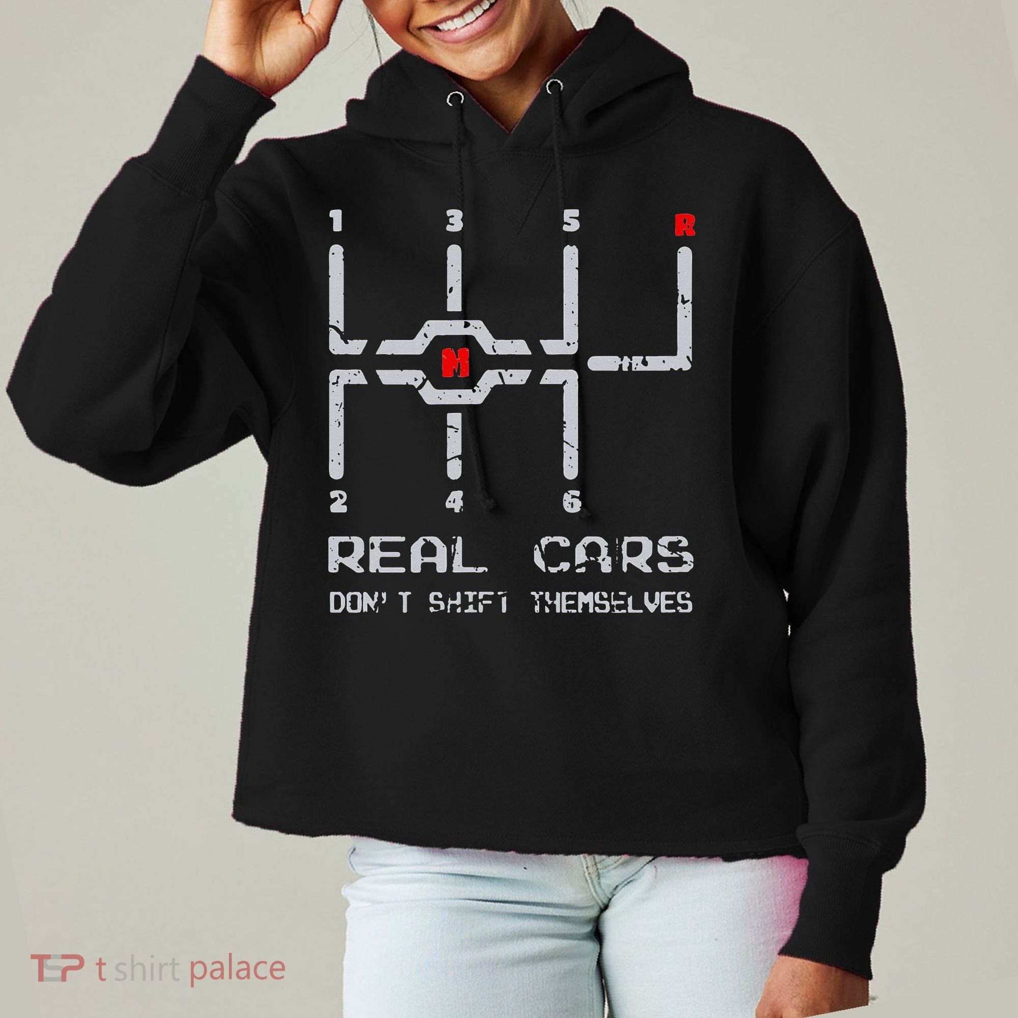 Real Cars Don't Shift Themselves Distressed Drifting Ladies Heavyweight Boxy Pullover Hoodie