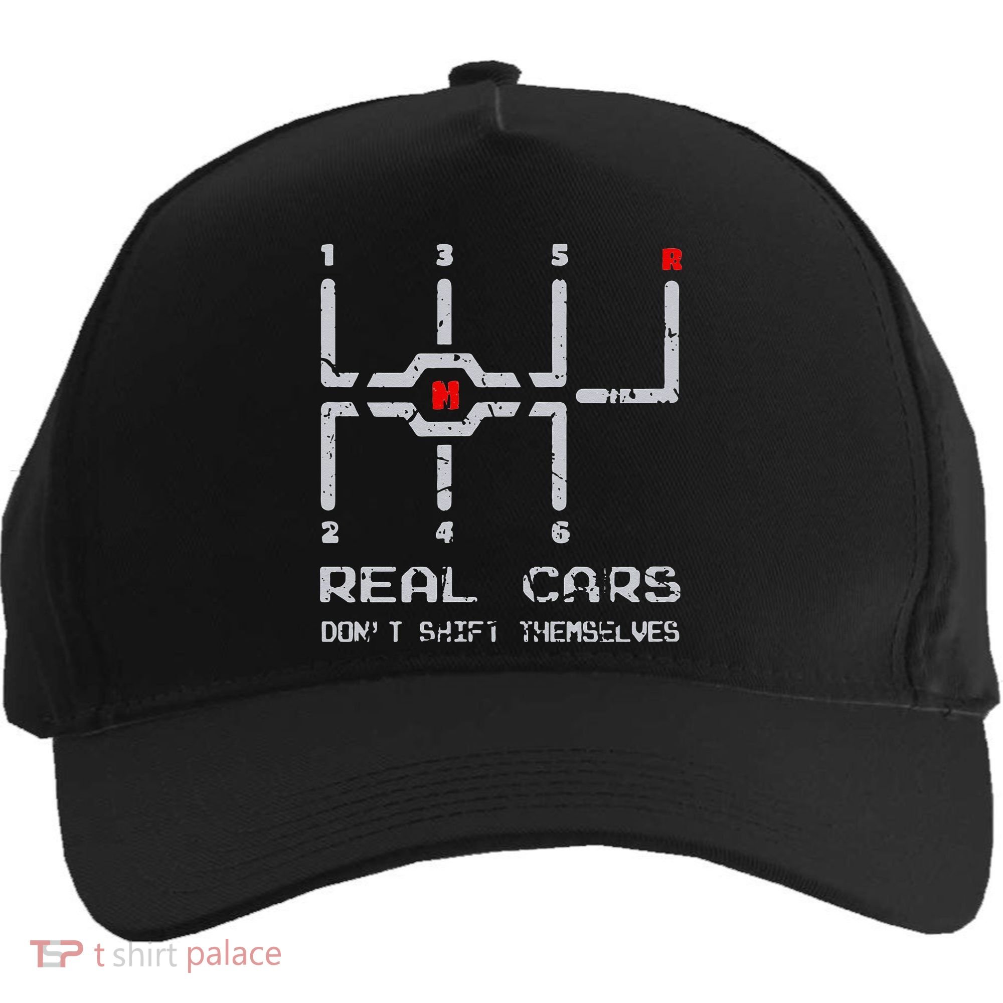 Real Cars Don't Shift Themselves Distressed Drifting Five-Panel Snapback Cap