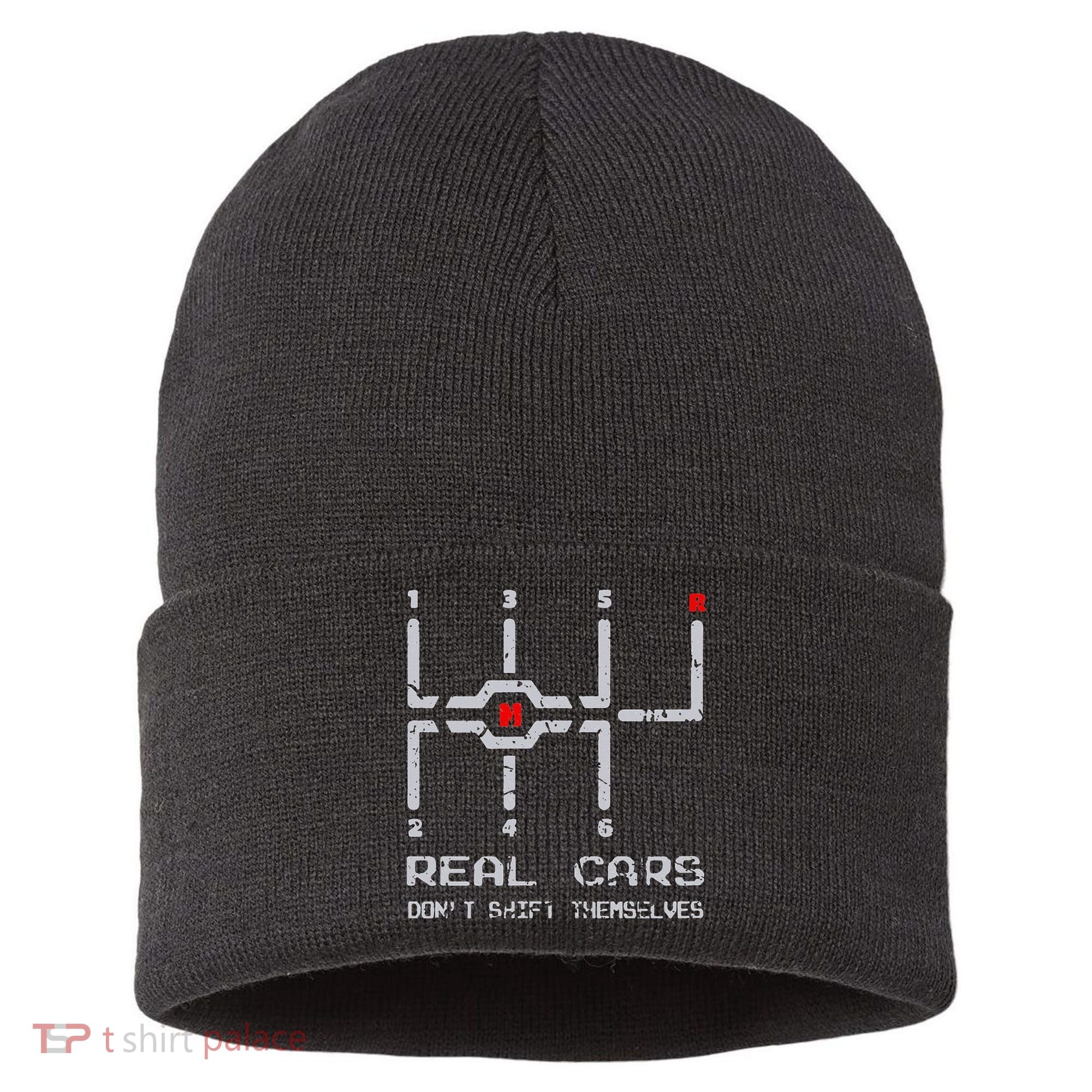 Real Cars Don't Shift Themselves Distressed Drifting Sustainable Knit Beanie