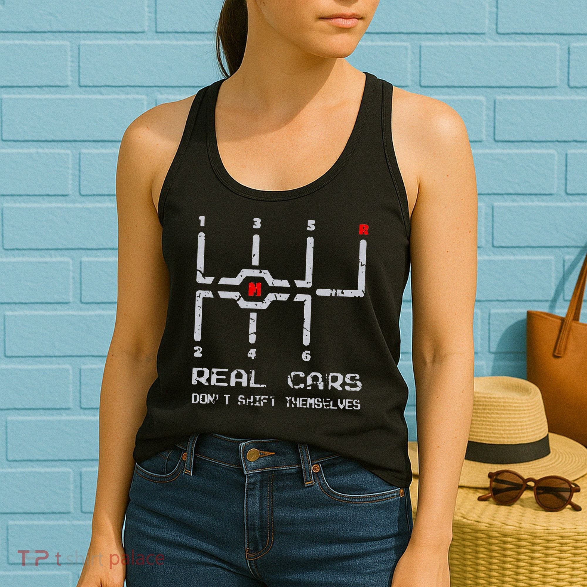 Real Cars Don't Shift Themselves Distressed Drifting Women's Tank Top