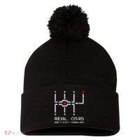 Real Cars Don't Shift Themselves Distressed Drifting Pom Pom 12in Knit Beanie thumb 0
