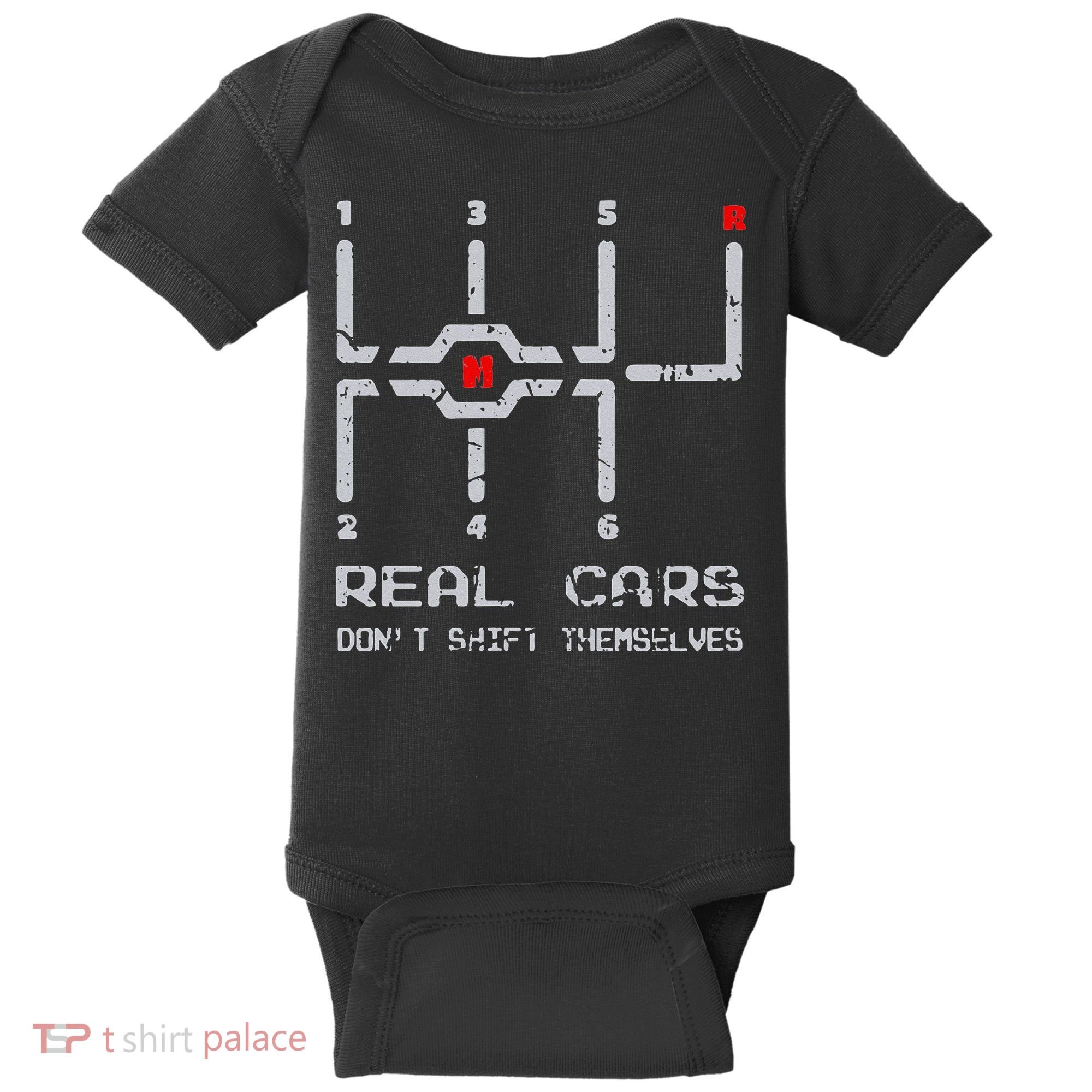 Real Cars Don't Shift Themselves Distressed Drifting Baby Bodysuit