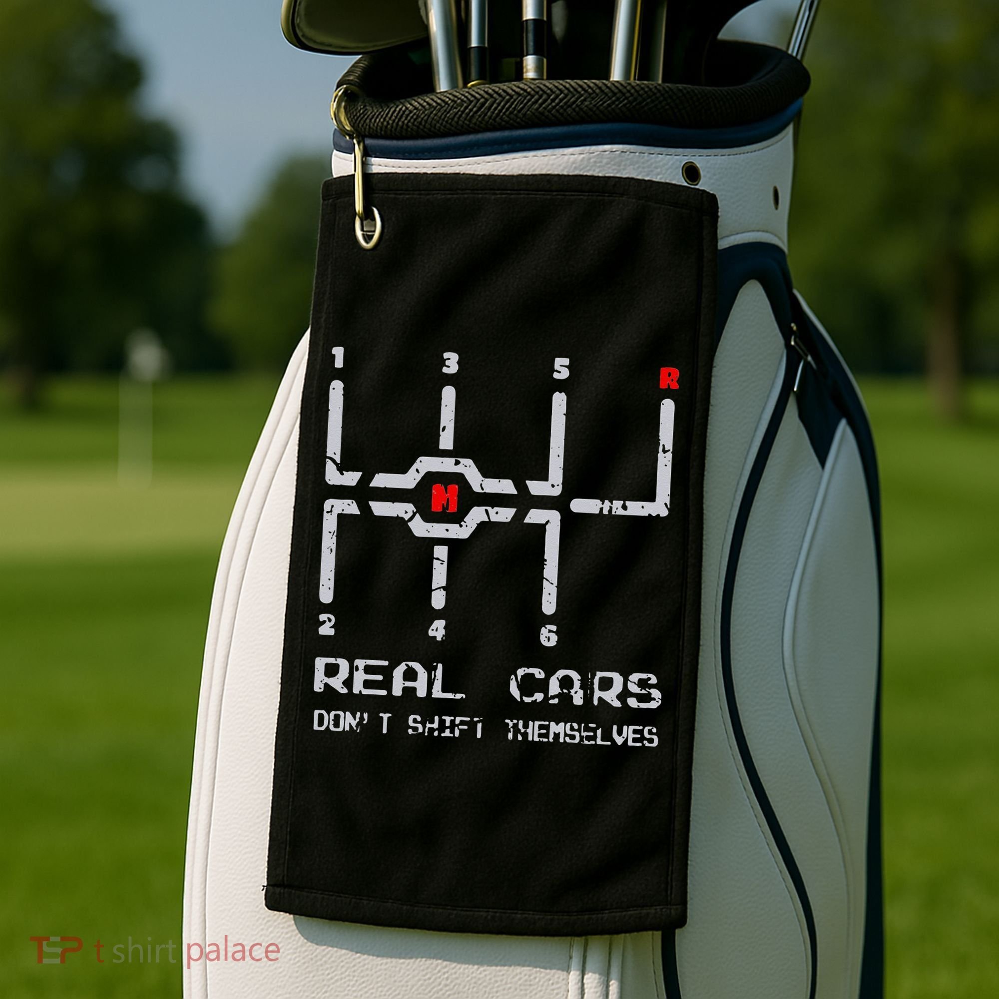 Real Cars Don't Shift Themselves Distressed Drifting Golf Towel