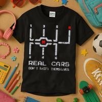 Real Cars Don't Shift Themselves Distressed Drifting Kids T-Shirt thumb 3