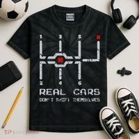 Real Cars Don't Shift Themselves Distressed Drifting Kids Tie-Dye T-Shirt thumb 2