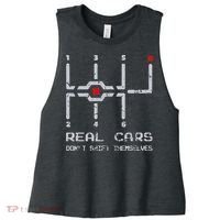 Real Cars Don't Shift Themselves Distressed Drifting Women's Racerback Cropped Tank thumb 0