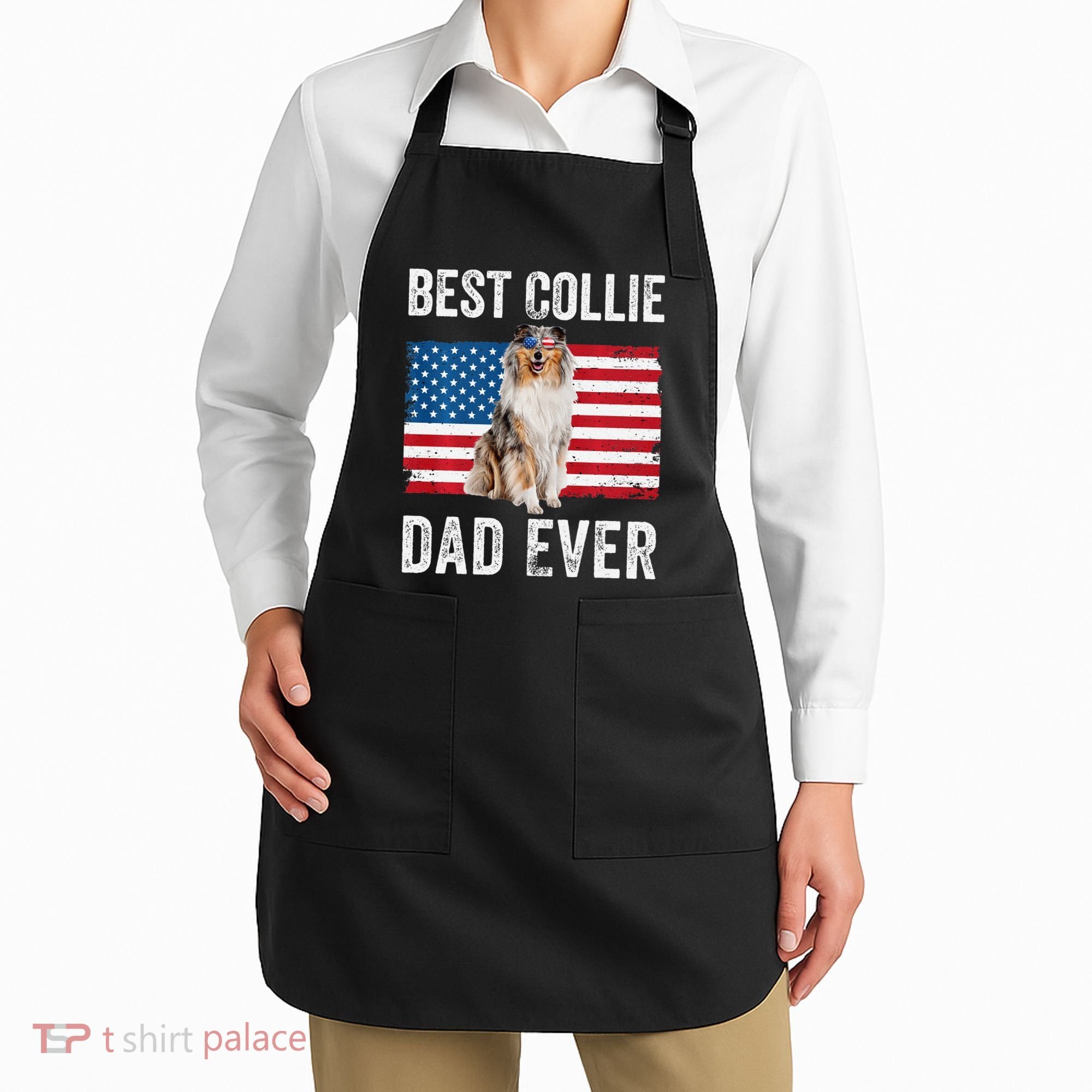 Rough Collie Dad American Flag Collie Dog Lover Owner Funny Apron
