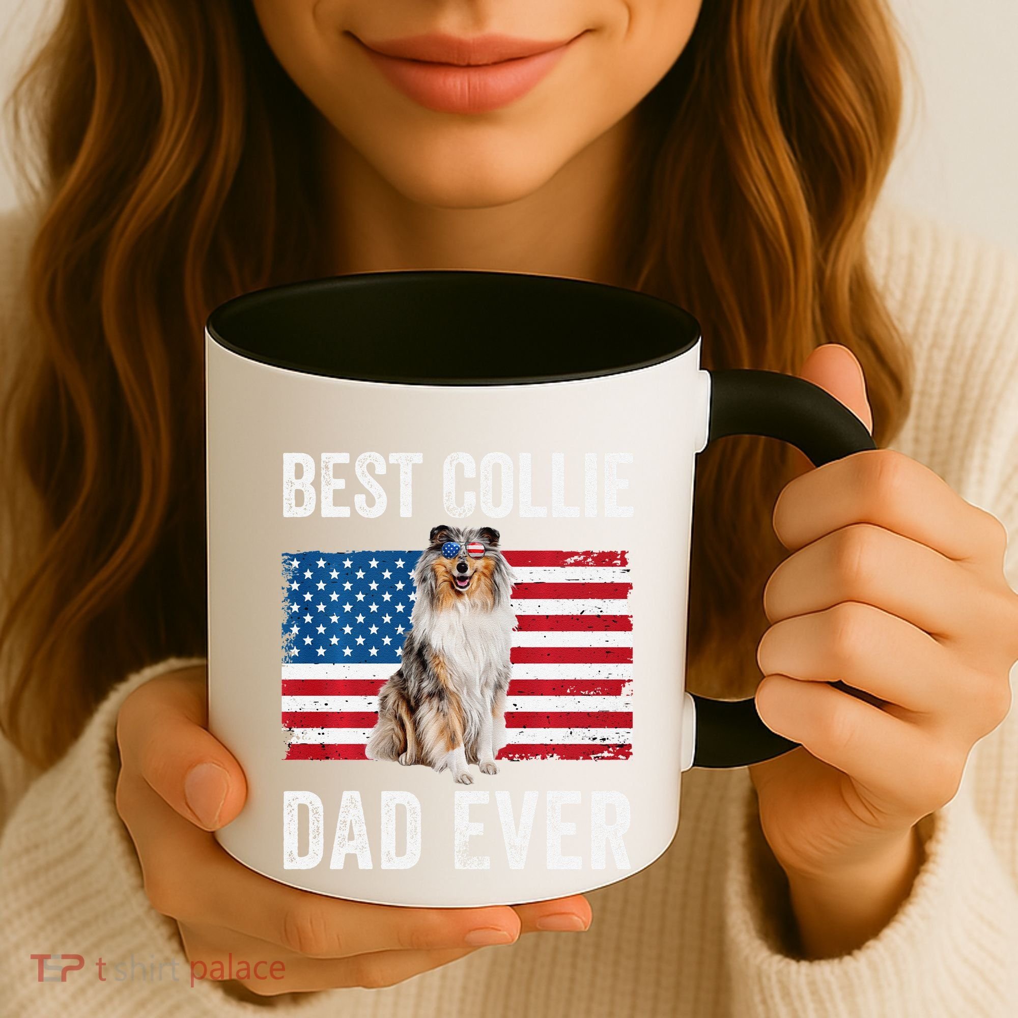 Rough Collie Dad American Flag Collie Dog Lover Owner Funny Coffee Mug