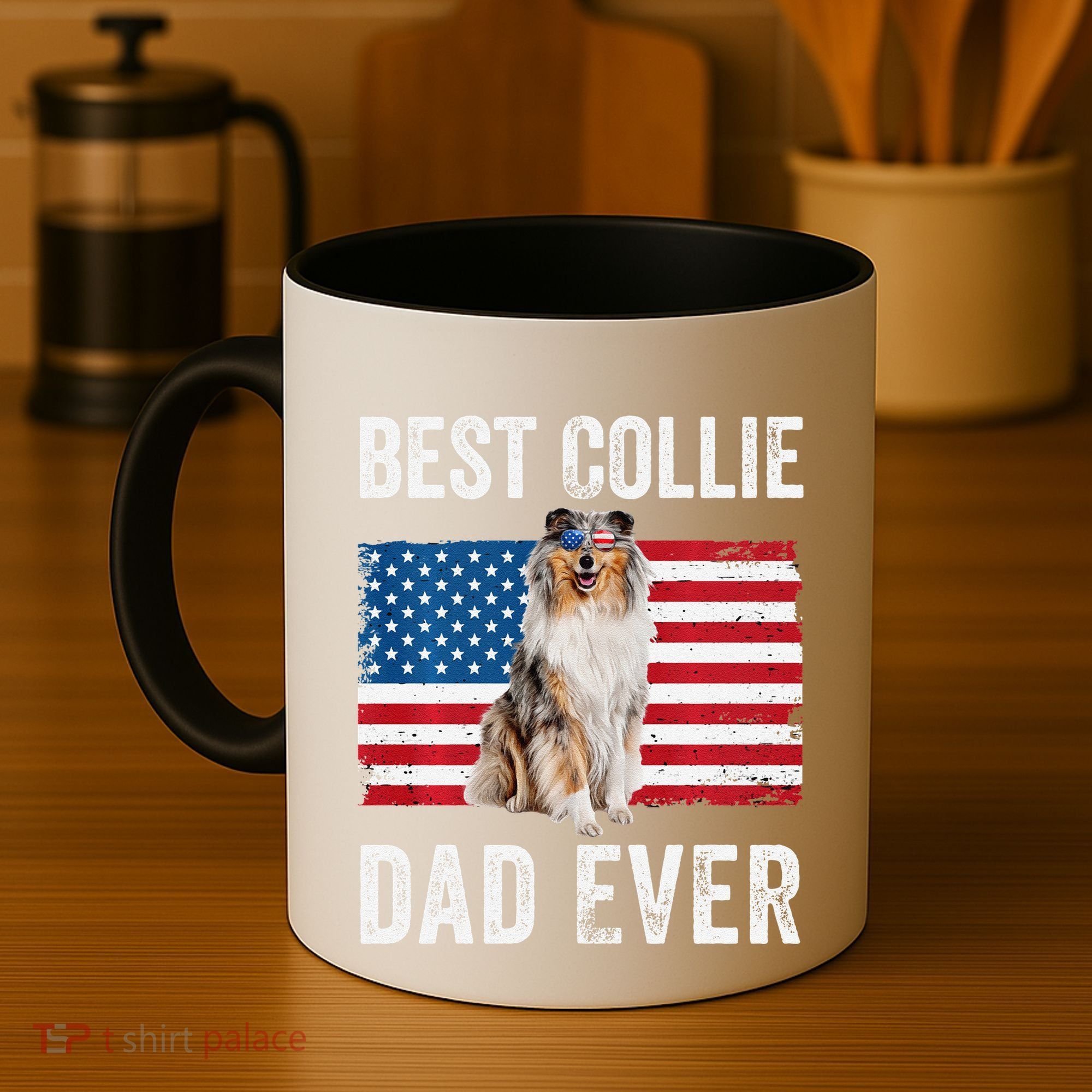 Rough Collie Dad American Flag Collie Dog Lover Owner Funny Coffee Mug