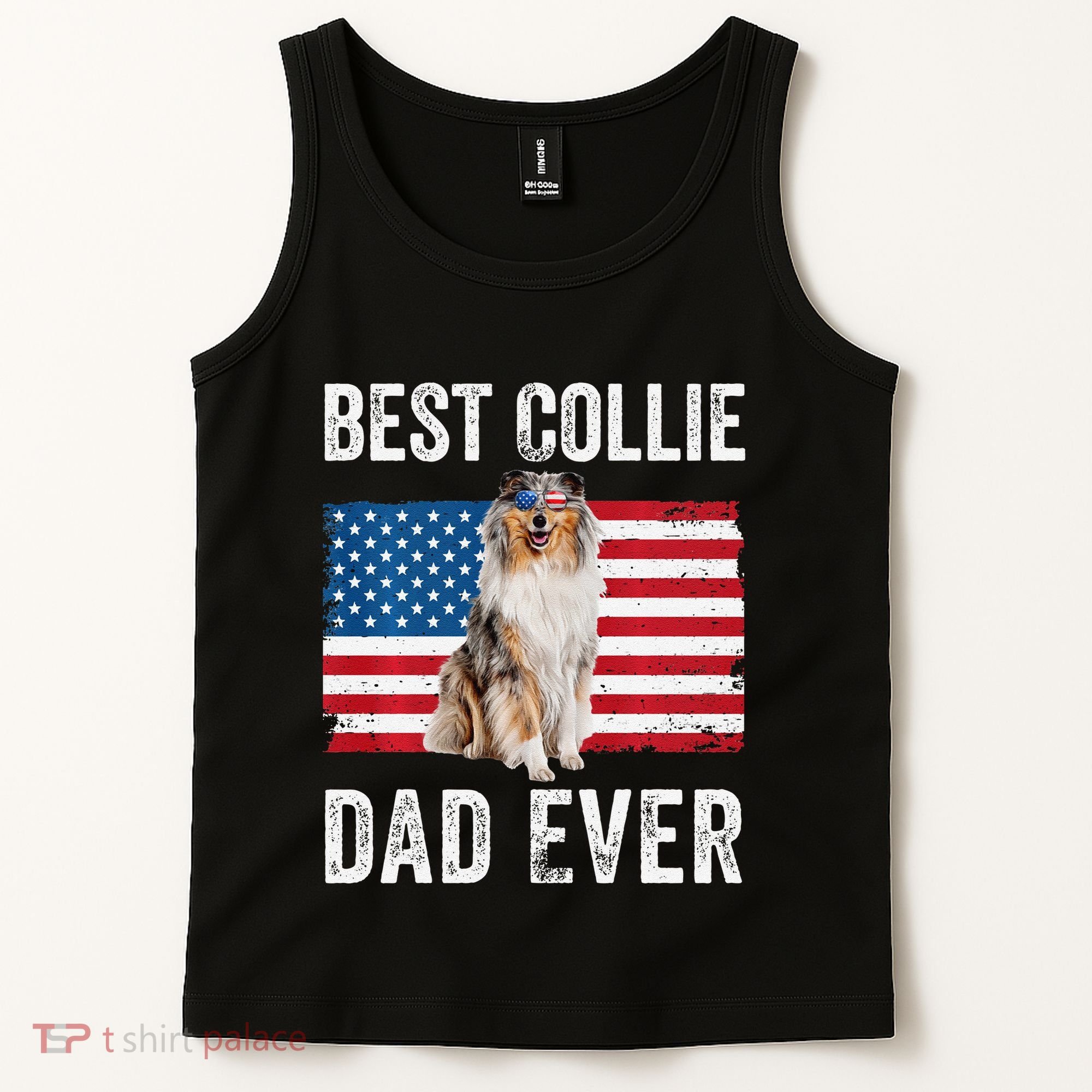 Rough Collie Dad American Flag Collie Dog Lover Owner Funny Tank Top