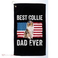 Rough Collie Dad American Flag Collie Dog Lover Owner Funny Golf Towel thumb 0