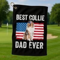 Rough Collie Dad American Flag Collie Dog Lover Owner Funny Golf Towel thumb 1