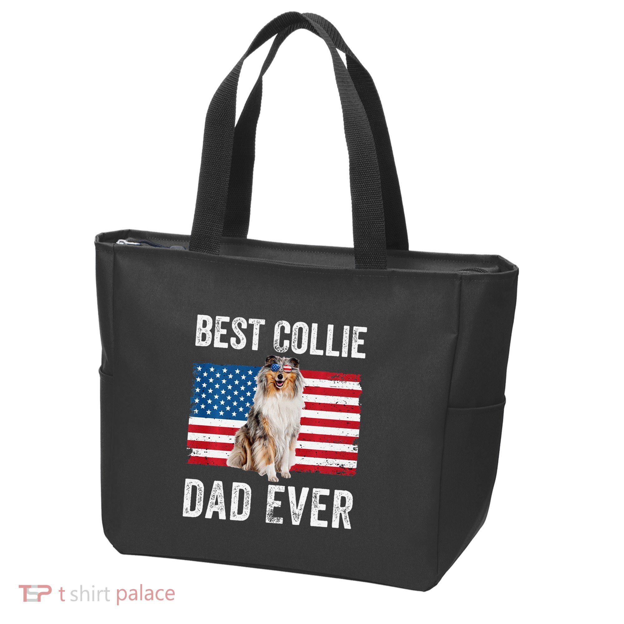 Rough Collie Dad American Flag Collie Dog Lover Owner Funny Tote Bag