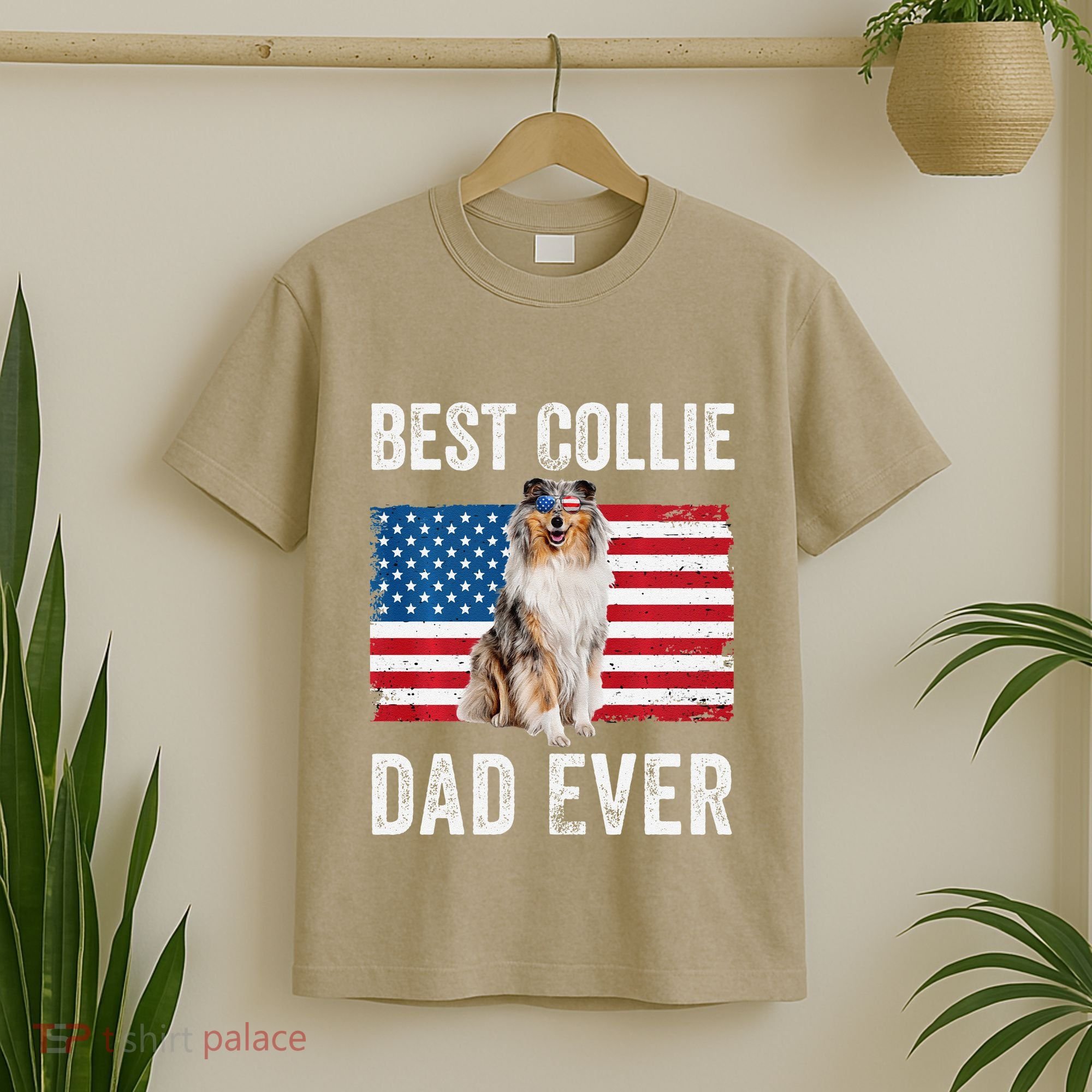 Rough Collie Dad American Flag Collie Dog Lover Owner Funny T-Shirt