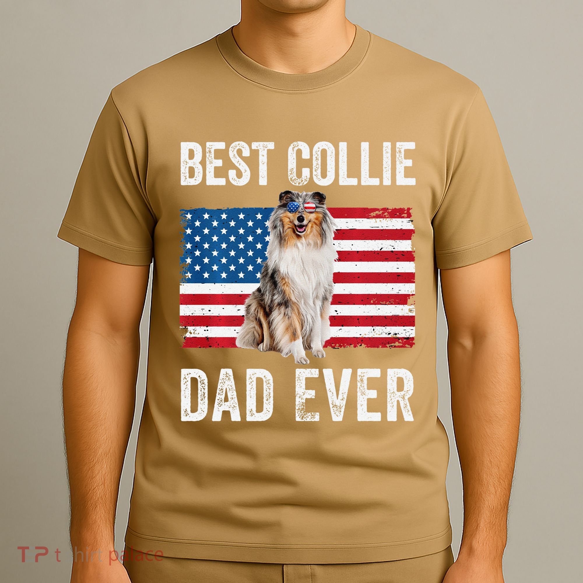 Rough Collie Dad American Flag Collie Dog Lover Owner Funny T-Shirt