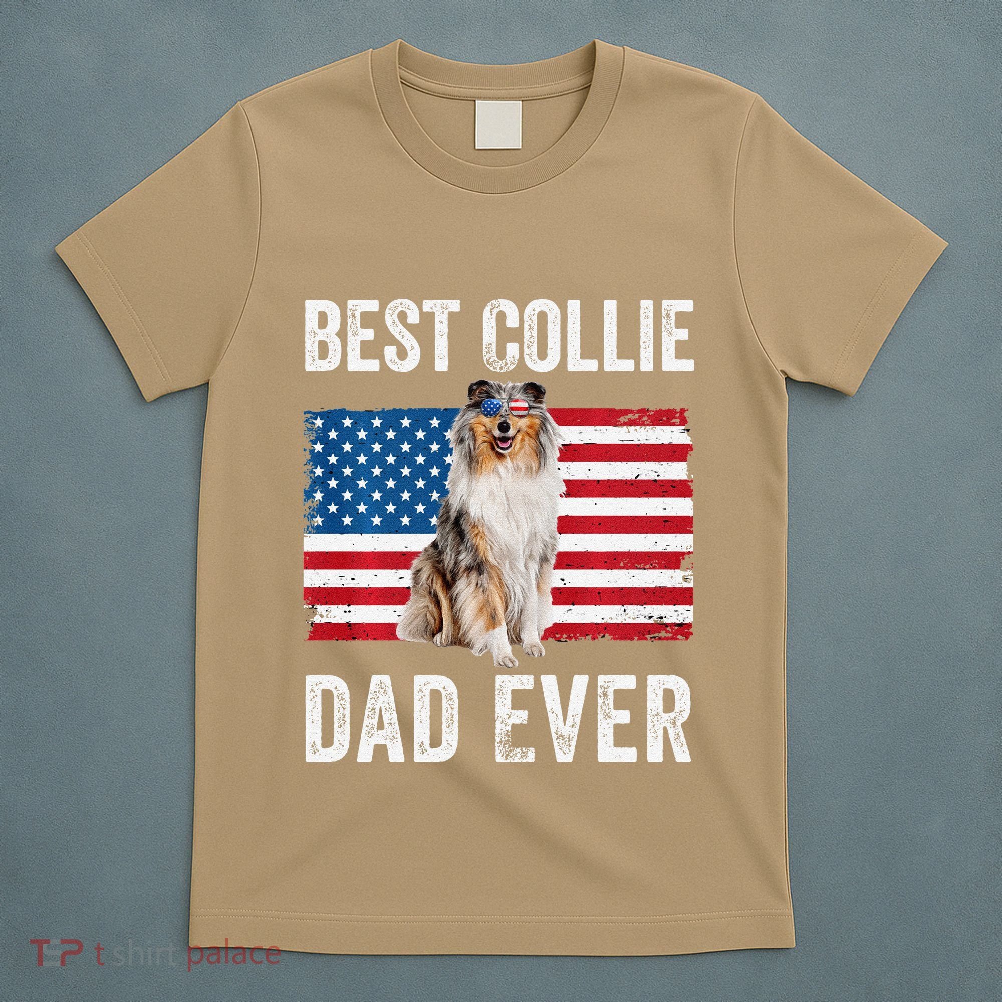 Rough Collie Dad American Flag Collie Dog Lover Owner Funny T-Shirt