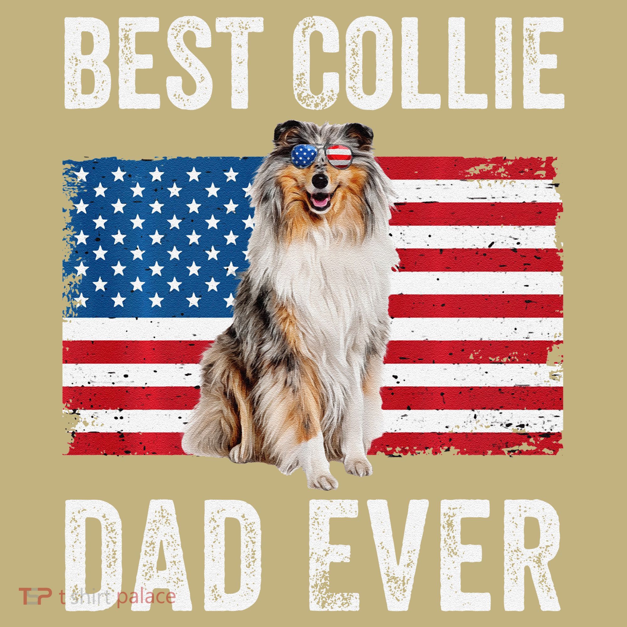 Rough Collie Dad American Flag Collie Dog Lover Owner Funny Button