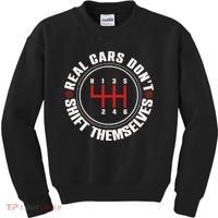Real Cars Don't Shift Themselves Funny Auto Racing Mechanic  Kids Sweatshirt thumb 0
