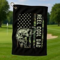 Reel Cool Dad Camouflage American Flag Golf Towel thumb 1