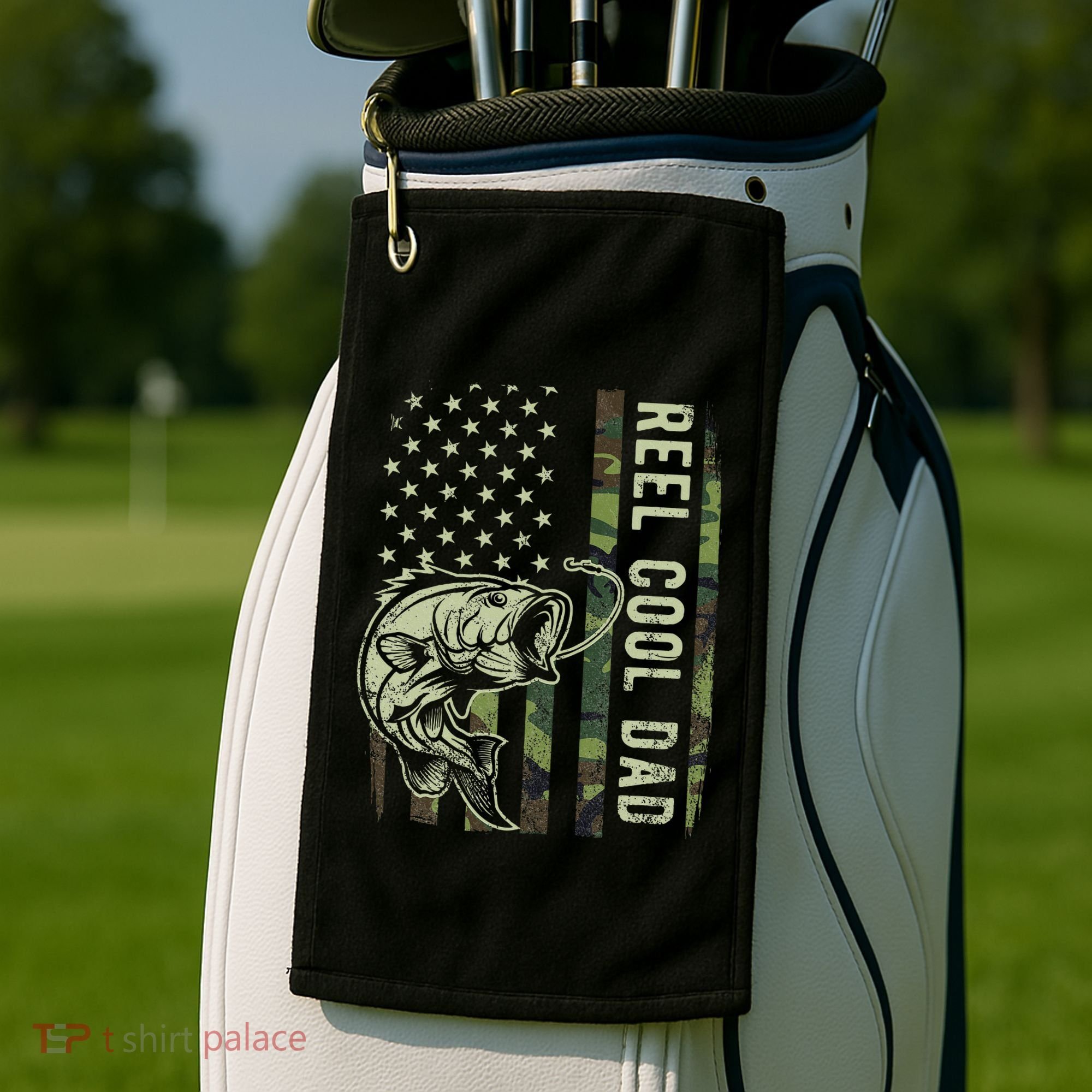 Reel Cool Dad Camouflage American Flag Golf Towel